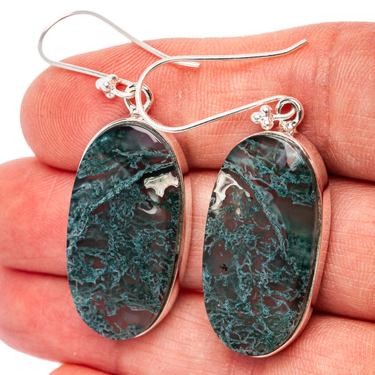 Premium Green Moss Agate Earrings 1 7/8" (.925 Sterling Silver)