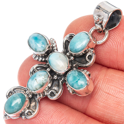 Larimar Cross Pendant 1 3/4" (925 Sterling Silver) P40848