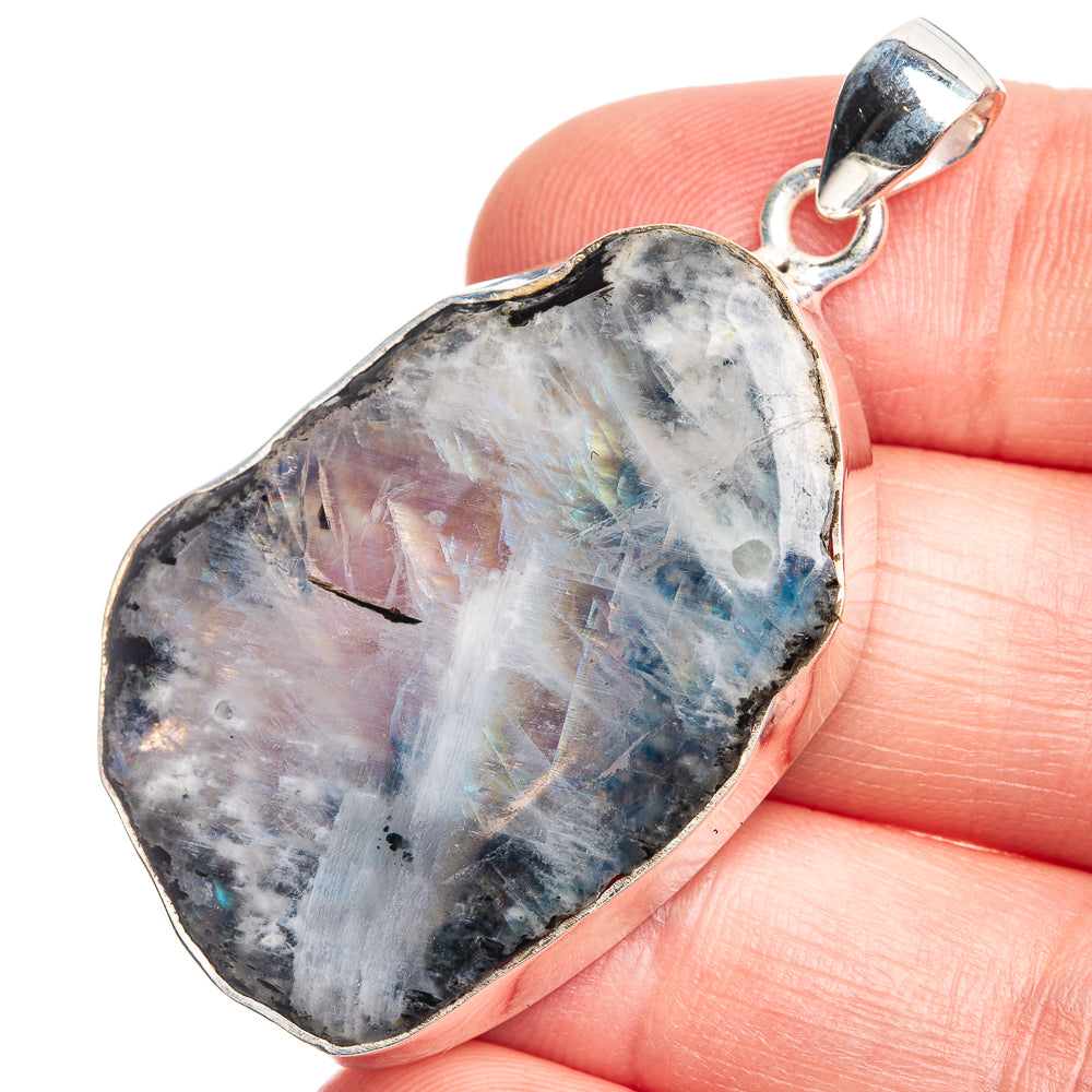 Raw Rainbow Moonstone Pendant 1 7/8" (925 Sterling Silver) P39069