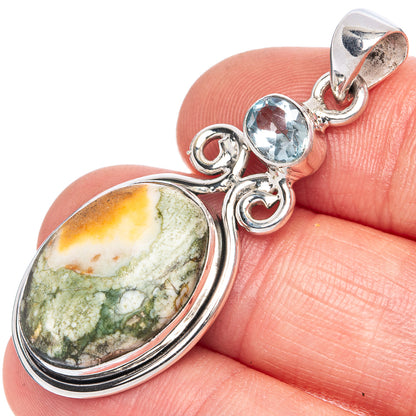 Ocean Jasper, Blue Topaz Pendant 1 3/4" (925 Sterling Silver) P41472