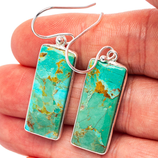 Turquoise rectangular drop earrings with .925 sterling silver hooks, turquoise stone face