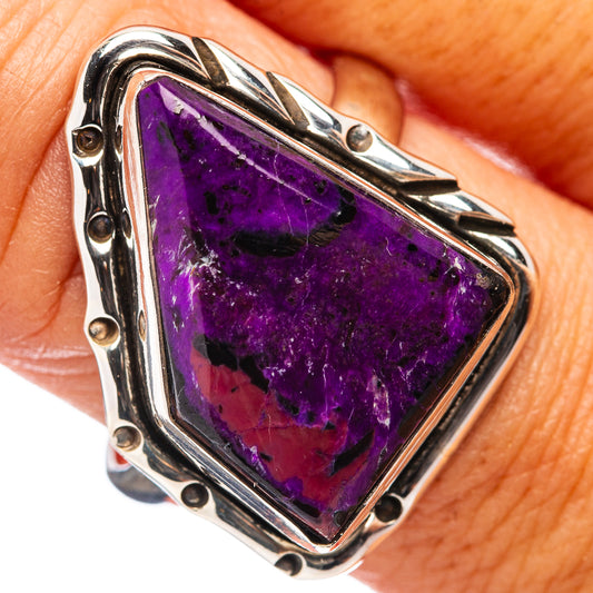 Sterling silver size 10 ring with rectangular sugilite gemstone in ornate frame