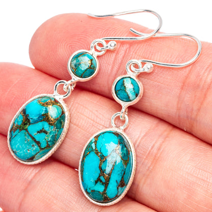 Turquoise oval drop earrings in 925 sterling silver, stacked dangling ovals