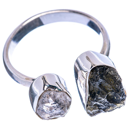 Rare Czech Moldavite, Herkimer Diamond Ring Size 6 Adjustable (925 Sterling Silver) R145602