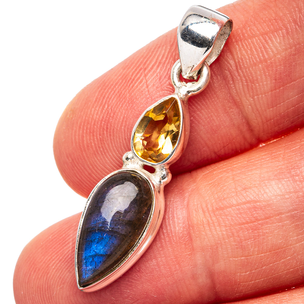 Labradorite, Citrine Pendant 1 3/8" (.925 Sterling Silver)