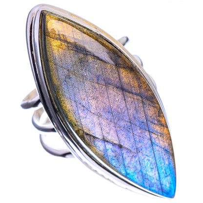 Huge Labradorite, Citrine, Peridot 925 Sterling Silver Ring Size 8.5