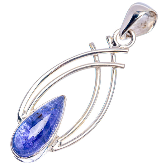 Sterling silver pendant with blue teardrop gemstone, curved multi-loop frame