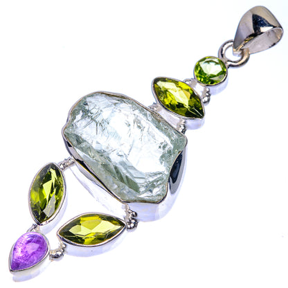 Rough Aquamarine, Peridot, Amethyst Pendant 2 3/8" (925 Sterling Silver) P39706