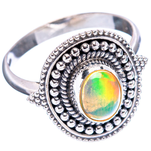 925 sterling silver opal ring, oval opal cabochon in ornate beaded round frame