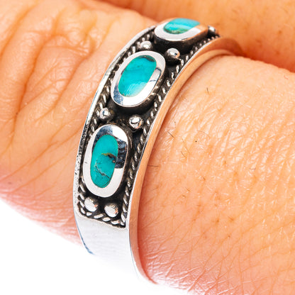 Turquoise oval stone silver ring with three settings, ornate bezel design