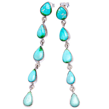 Exclusive Sonoran South Hill Turquoise Earrings 3 1/8" (.925 Sterling Silver)