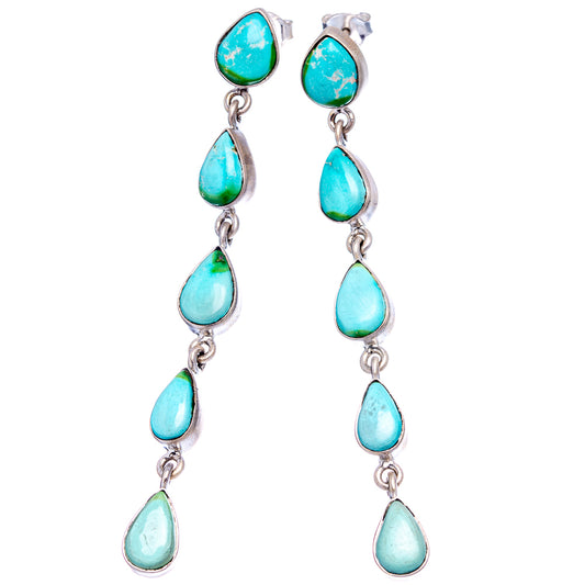 Turquoise teardrop dangle earrings in sterling silver with five linked drops