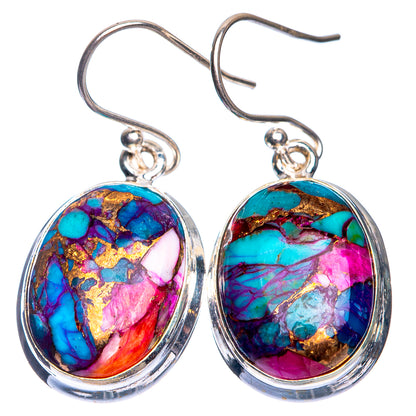 Kingman Pink Dahlia Turquoise Earrings 1 3/8" (925 Sterling Silver) E432631