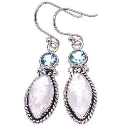 Rainbow Moonstone, Blue Topaz Earrings 1 1/2" (.925 Sterling Silver)