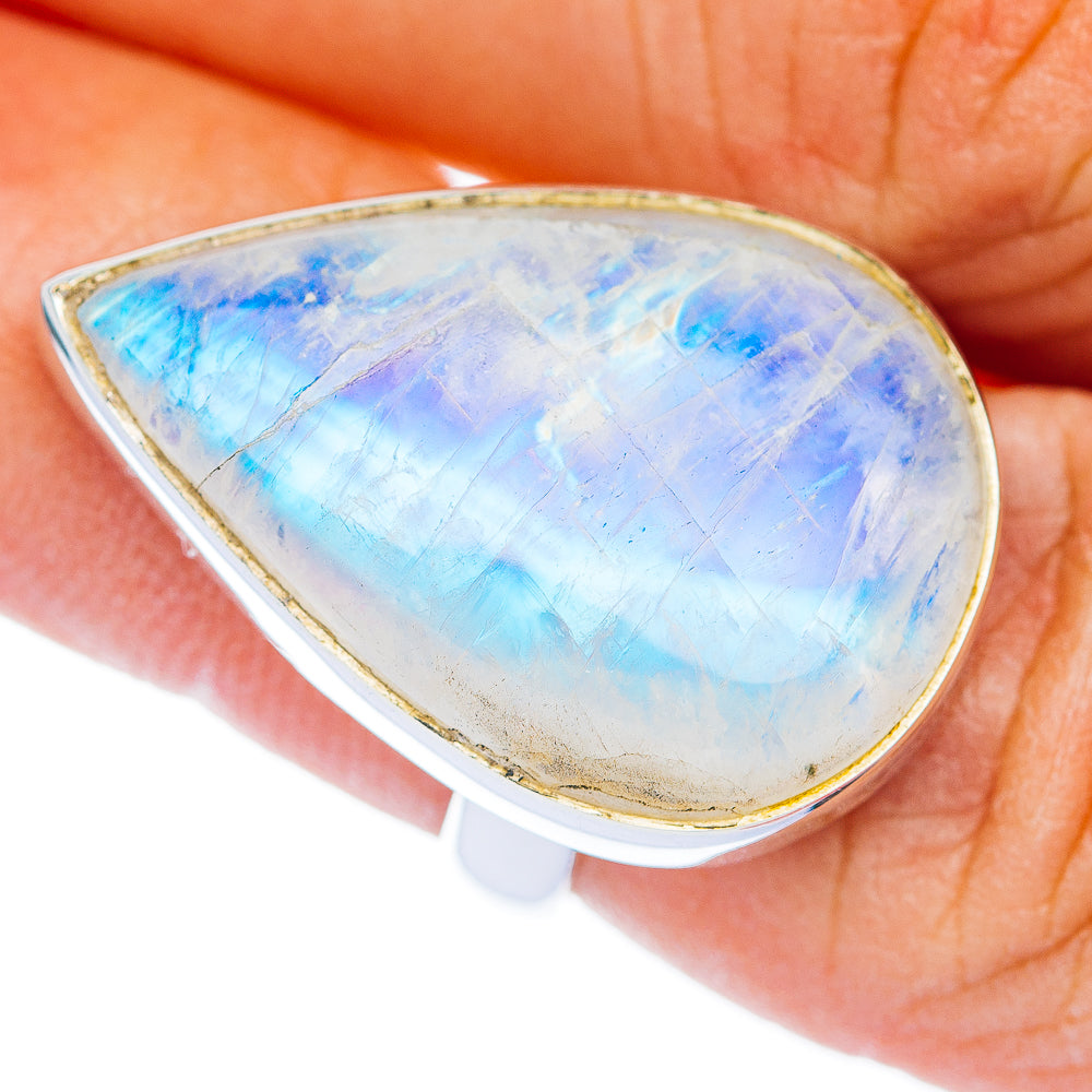 Premium Rainbow Moonstone Ring Size 6.5 Adjustable (.925 Sterling Silver)