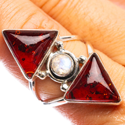 Large Baltic Amber, Rainbow Moonstone Ring Size 8 (925 Sterling Silver) R142473