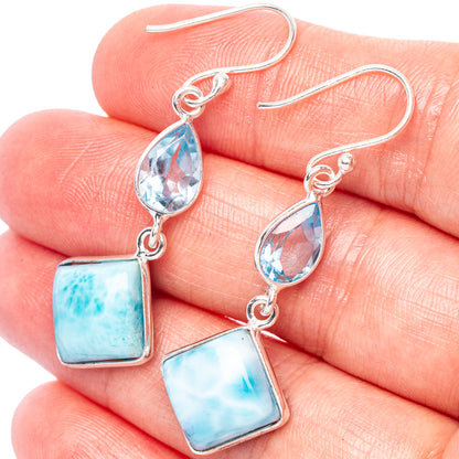 Rare Larimiar, Blue Topaz Earrings 1 3/4" (.925 Sterling Silver)