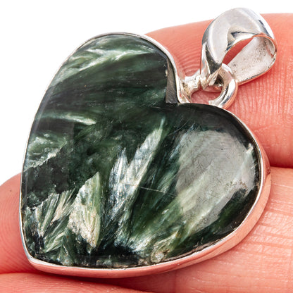 Seraphinite Heart Pendant 1 1/4" (925 Sterling Silver) P42069