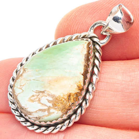 925 silver variscite pendant with oval light-green stone, braided rope bezel
