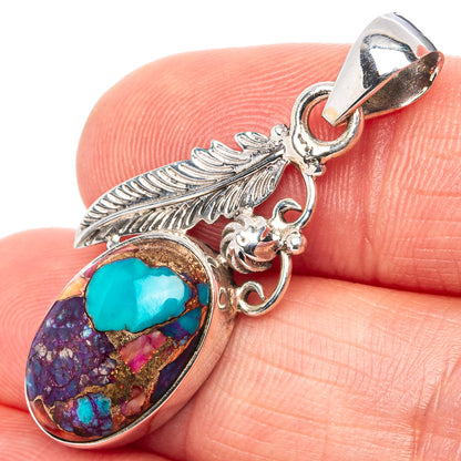 Pink Dahlia Mohave Turquoise Pendant 1 3/8" (.925 Sterling Silver)
