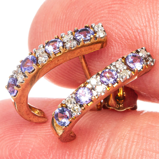 10k Gold Faceted Tanzanite, Cz Earrings 5/8" (925 Sterling Silver) E433162