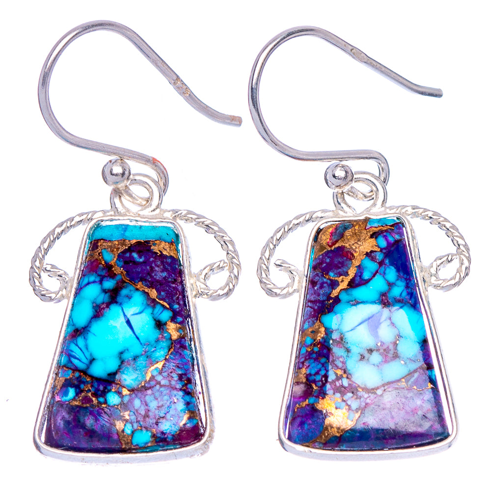 Spiny Oyster Turquoise Earrings 1 1/4" (925 Sterling Silver) E1910