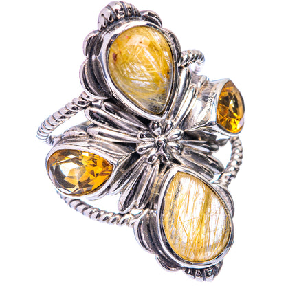 Large Rutilated Quartz, Citrine Ring Size 6 (925 Sterling Silver) R140797