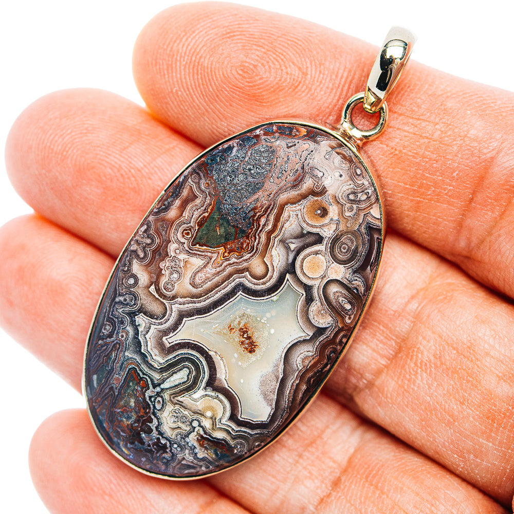 Crazy Lace Agate Pendant 2 1/8" (German Silver)