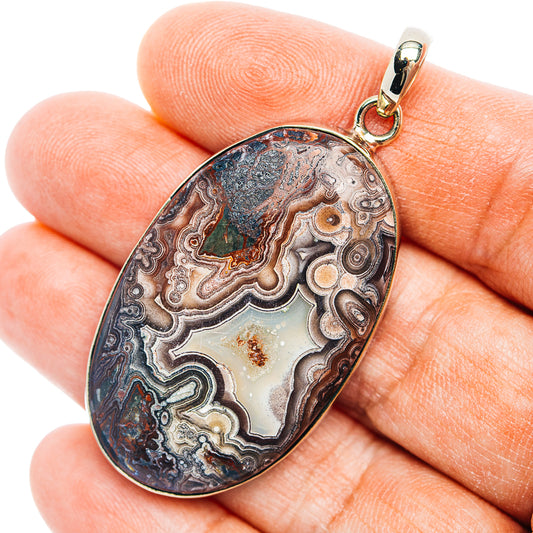 Crazy Lace Agate Pendant 2 1/8" (German Silver)