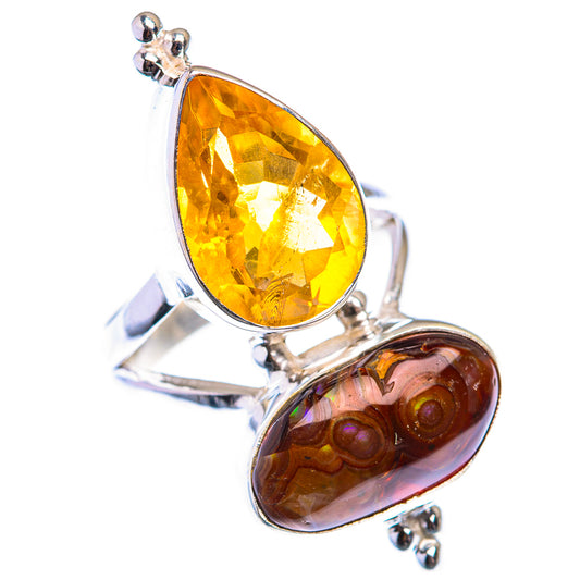 Large Faceted Citrine, Mexican Fire Agate Ring Size 6 (925 Sterling Silver) RING139995