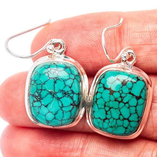 Turquoise oval cabochon drop earrings in .925 sterling silver with fishhook closures