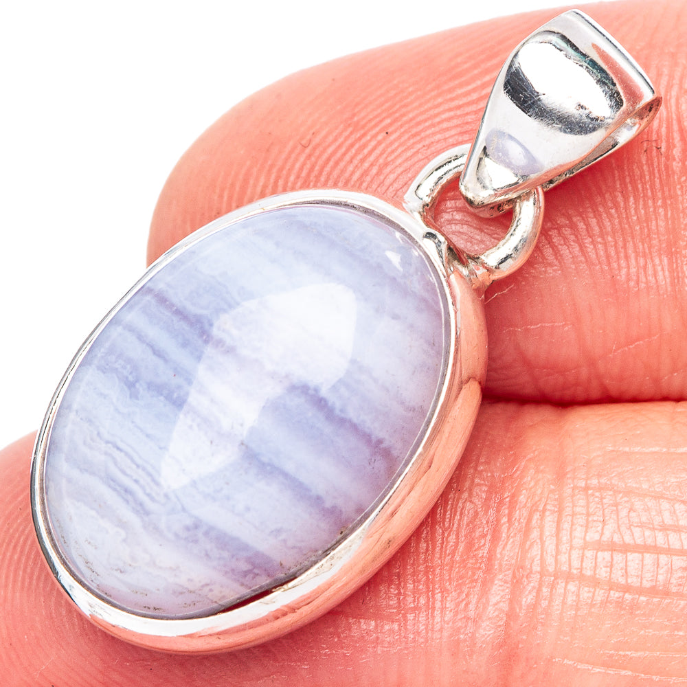 Blue Lace Agate Pendant 1 1/8" (925 Sterling Silver) P42431