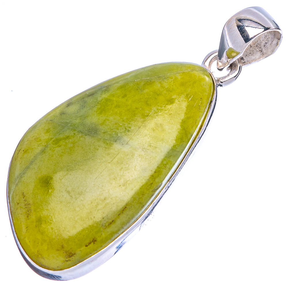 Oval green serpentine stone pendant with sterling silver bezel and bail