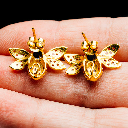 Tanzanite, Rhodolite Garnet Bee Earrings 5/8" (.925 Sterling Silver) 24k Gold Plated