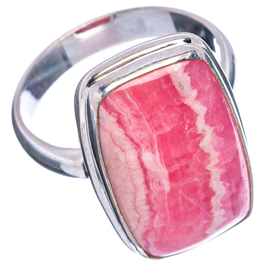 Rhodochrosite cabochon ring in .925 sterling silver, pink stone with rounded bezel