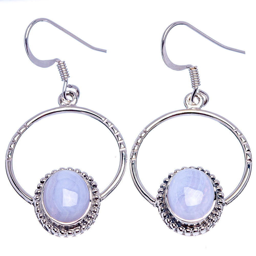 Premium Blue Lace Agate Earrings 1 3/4" (.925 Sterling Silver)
