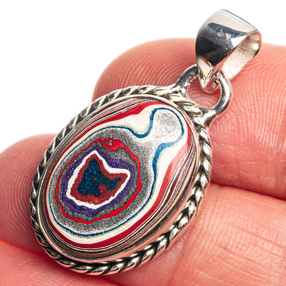 Fordite 925 Sterling Silver Pendant 1 1/4"