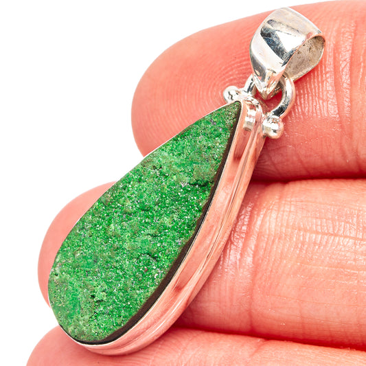 Uvarovite garnet pendant in .925 sterling silver, green teardrop with loop bail