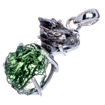 Rare Czech Moldavite, Meteorite Pendant 1 3/8" (925 Sterling Silver) P40314