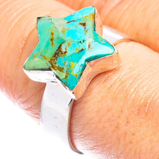 Turquoise star ring with .925 sterling silver band, star setting close-up