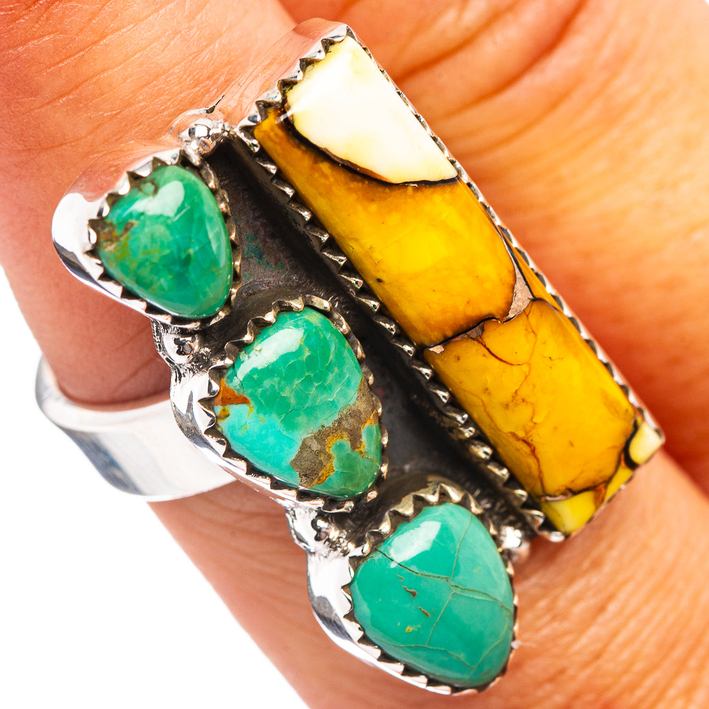 Exclusive Mohave Turquoise, Honey Dahlia Turquoise Ring Size 7 Adjustable (.925 Sterling Silver)