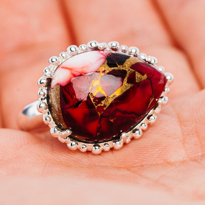 Exclusive Red Dahlia Mohave Turquoise Ring Size 6.5 (.925 Sterling Silver)