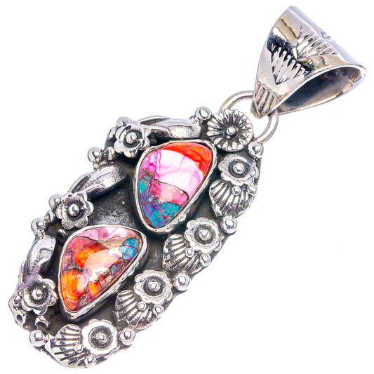 925 sterling silver pendant with multicolor teardrop stone and textured border