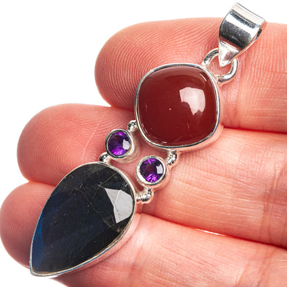 Labradorite, Red Onyx, Amethyst 925 Sterling Silver Pendant 1 7/8"