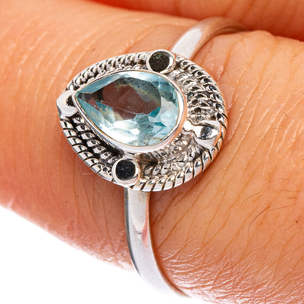Blue Topaz Dainty Ring Size 7.75 (925 Sterling Silver) R1142