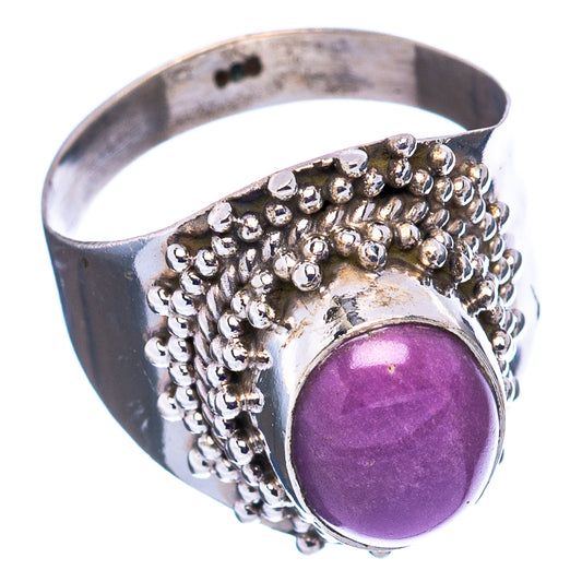 Sterling silver ring with purple oval cabochon and textured beaded shoulders