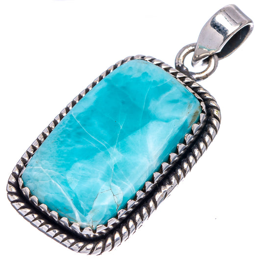 Larimar pendant with rectangular blue cabochon, .925 silver rope bezel and top bail