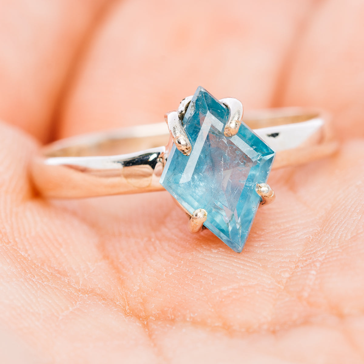 Faceted Paraiba Kyanite Ring Size 9 (.925 Sterling Silver)