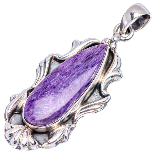 Charoite pendant with purple teardrop stone in ornate .925 sterling silver setting