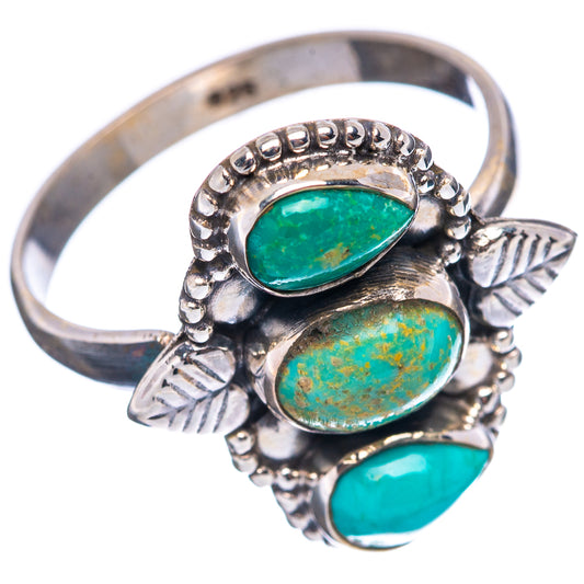 Turquoise teardrop ring with three stones, open adjustable band in .925 silver